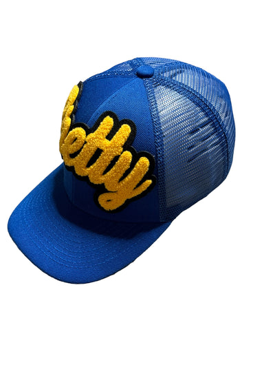 Pretty Trucker Hat With Mesh Back (Royal Blue/Gold)