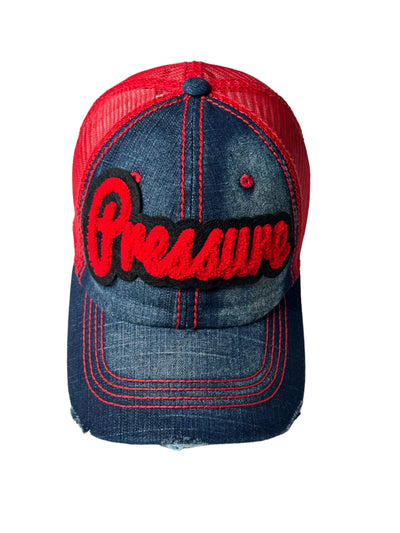 Pressure Hat, Distressed Trucker Hat with Red Mesh Back