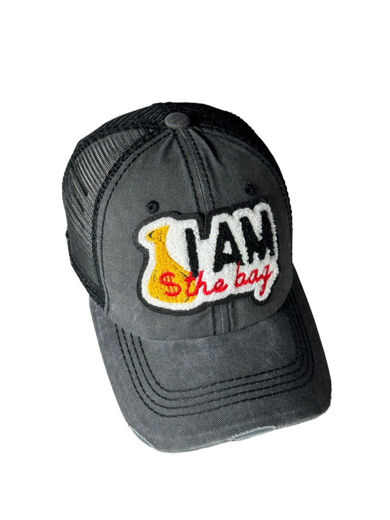 I AM The Bag Distressed Trucker Hat with Mesh Back (Red)