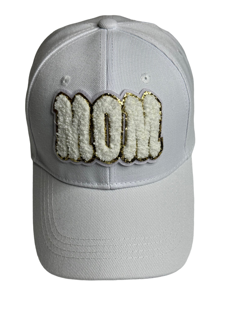 MOM Baseball Cap (White/Gold Glitter)