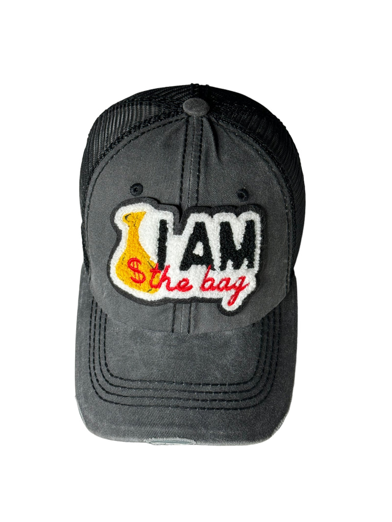 I AM The Bag Distressed Trucker Hat with Mesh Back (Red)