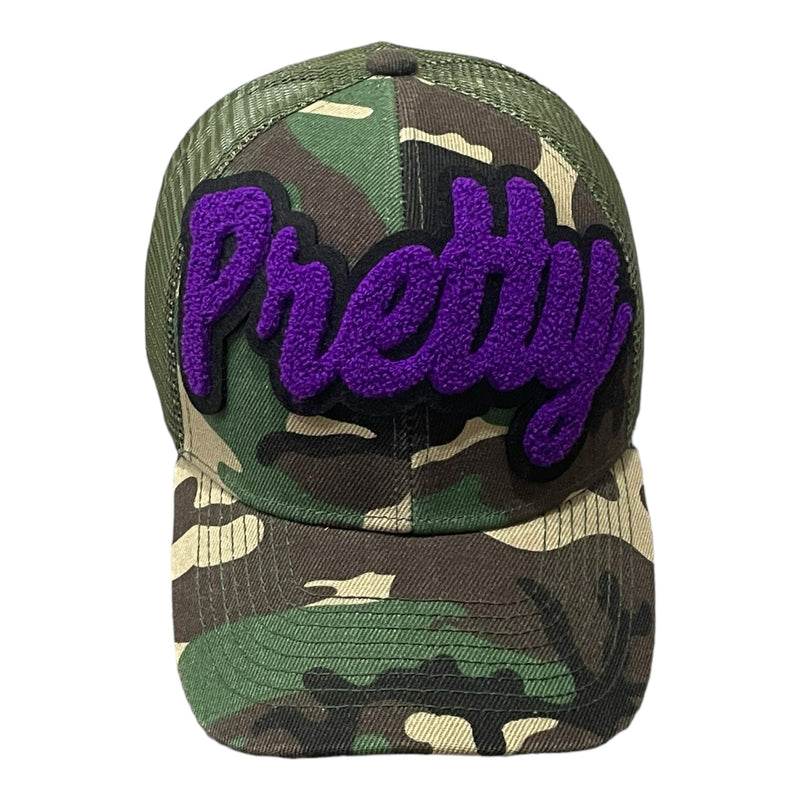 Pretty Hat, Camouflage Print Trucker Hat with Mesh Back (Purple 