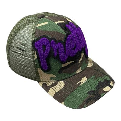 Pretty Hat, Camouflage Print Trucker Hat with Mesh Back (Purple #3)