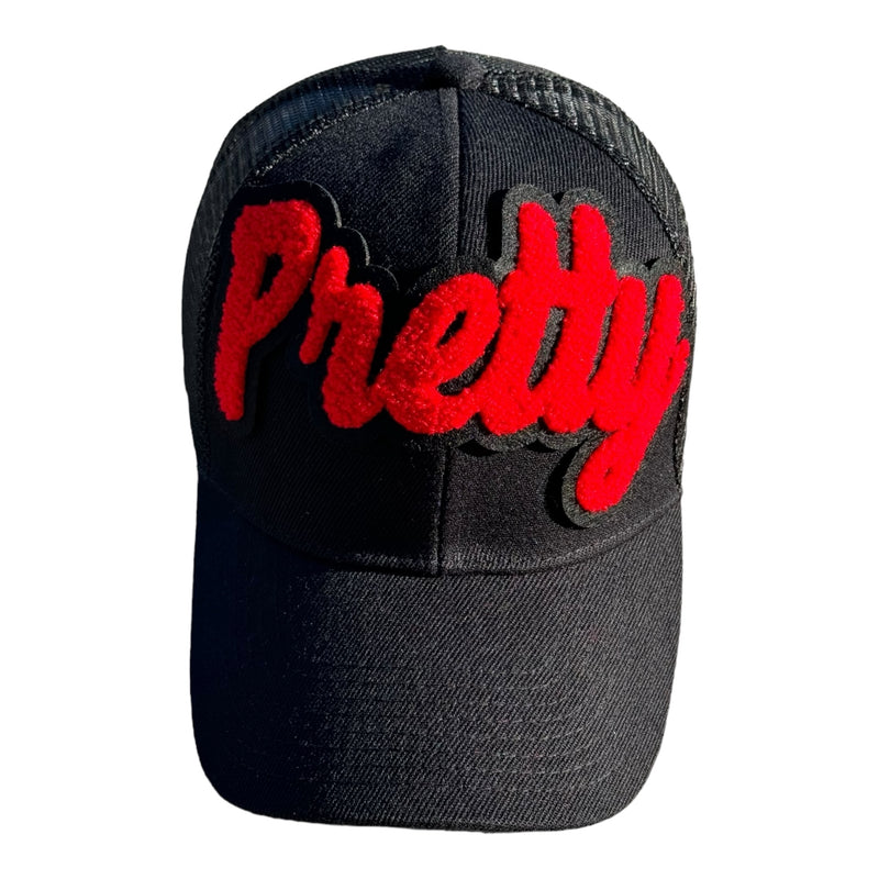 Pretty Trucker Hat With Mesh Back (Red/Black)