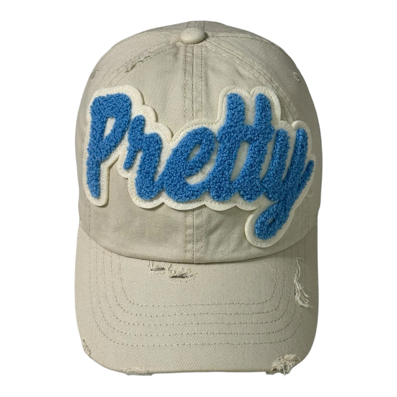 Pretty Distressed Dad Hat (Natural/Blue)