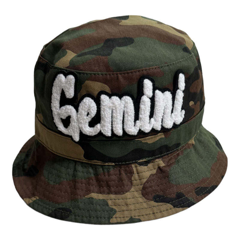 Camouflage Print Gemini Bucket Hat (White)