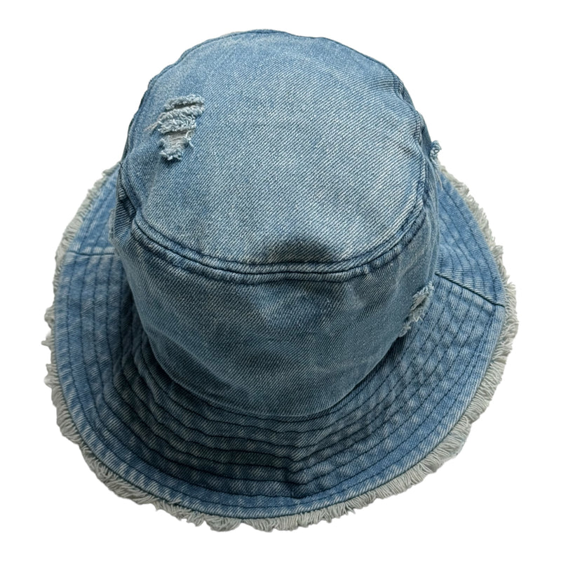 Distressed Denim Pretty Bucket Hat (Blue/Cream)