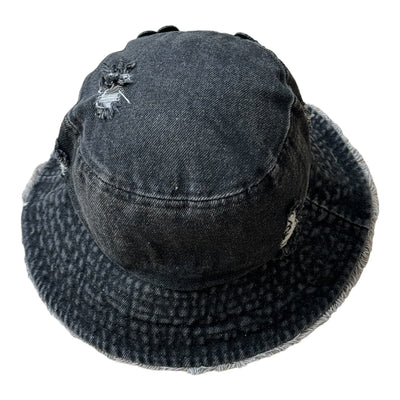 Distressed Denim Pretty Bucket Hat (Black)