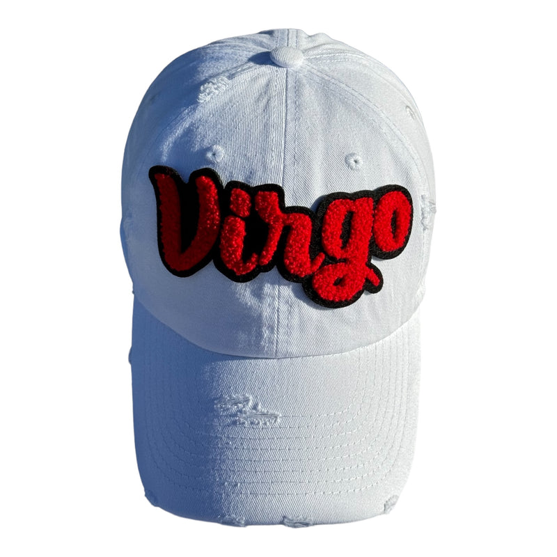 Distressed Virgo Dad Hat (White/Red)