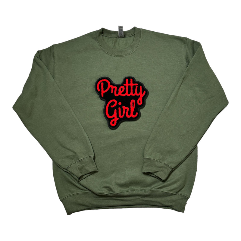 Pretty Girl Sweatshirt (Army Green/Red) - Please Allow 2 Weeks for Processing