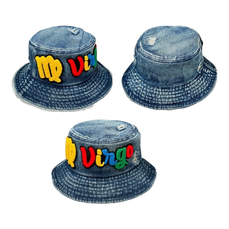 Distressed Dark Denim Virgo Bucket Hat