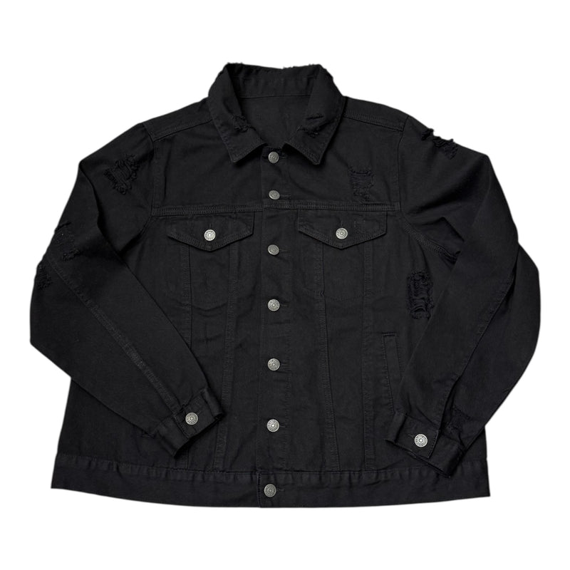 BAE Black Distressed Denim Jacket (1X) with Exclusive Patches (RUNS SMALL)