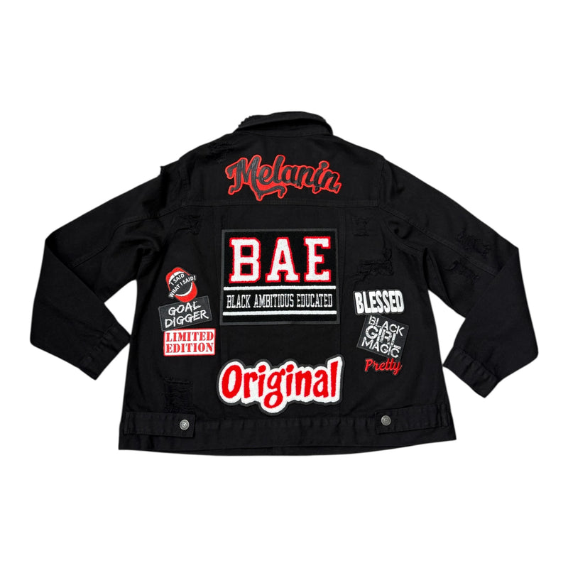 BAE Black Distressed Denim Jacket (1X) with Exclusive Patches (RUNS SMALL)