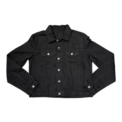 BAE Black Distressed Denim Jacket (M/L) with Exclusive Patches (RUNS SMALL) Please Allow 3 Weeks for Processing!