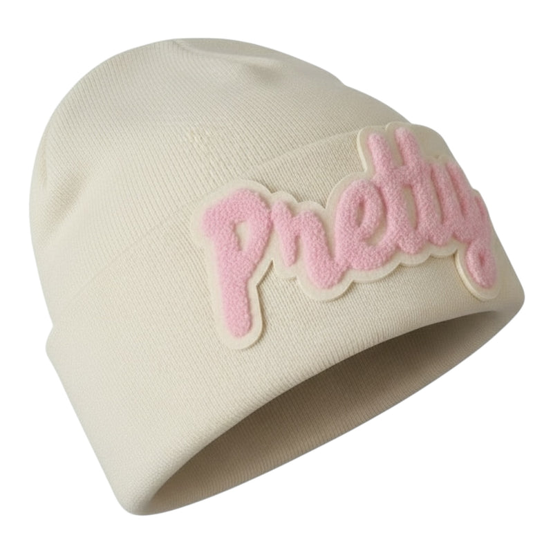 Beige beanie with pink &