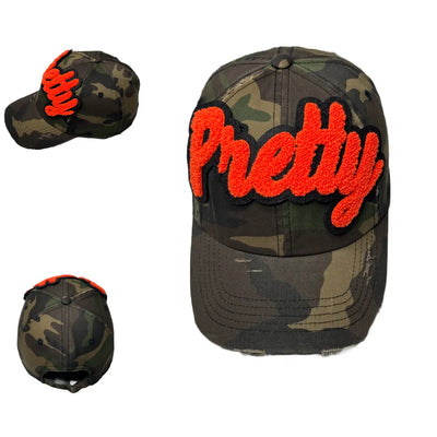 Pretty Hat, Camouflage Print Distressed Dad Hat (Orange) - Reanna’s Closet 2
