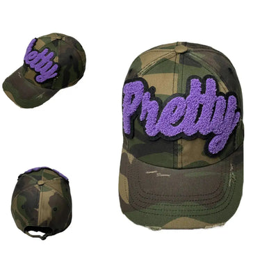 Pretty Hat, Camouflage Print Distressed Dad Hat (Purple) Reanna’s Closet 2