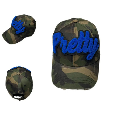 Pretty Hat, Camouflage Print Distressed Dad Hat (Royal Blue) Reanna’s Closet 2