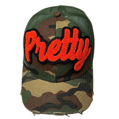 Pretty Hat, Camouflage Print Distressed Trucker Hat with Mesh Back (Orange) - Reanna’s Closet 2