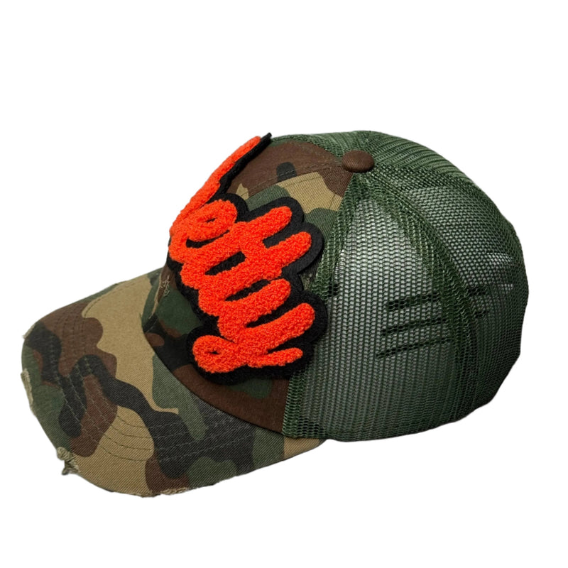 Pretty Hat, Camouflage Print Distressed Trucker Hat with Mesh Back (Orange) - Reanna’s Closet 2