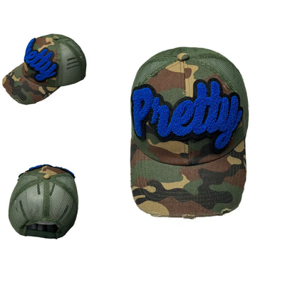 Pretty Hat, Camouflage Print Distressed Trucker Hat with Mesh Back (Royal Blue) - Reanna’s Closet 2