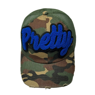 Pretty Hat, Camouflage Print Distressed Trucker Hat with Mesh Back (Royal Blue) - Reanna’s Closet 2