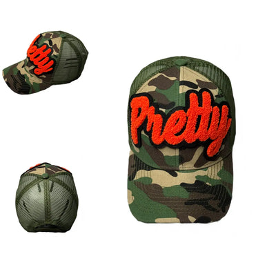 Pretty Hat, Camouflage Print Trucker Hat with Mesh Back (Orange) - Reanna’s Closet 2