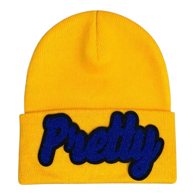 Pretty Beanie in Gold Royal Blue Black