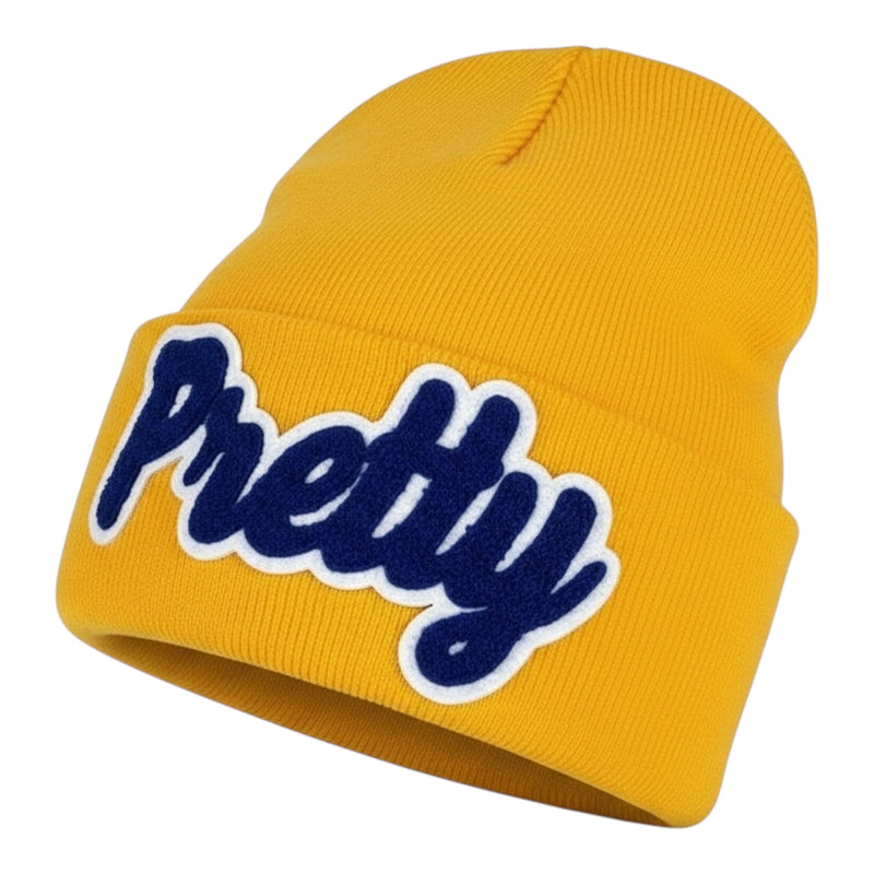 Pretty Beanie in Gold Royal Blue White
