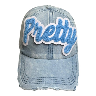 Pretty Distressed Baseball Cap (Blue-White/Denim)