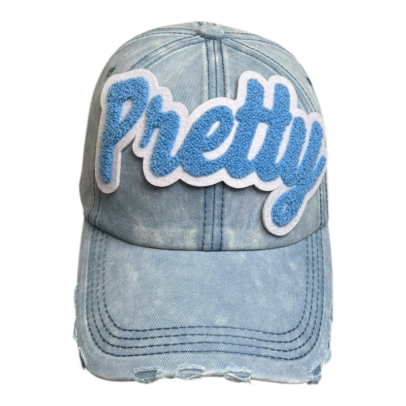 Pretty Distressed Baseball Cap (Blue-White/Denim)