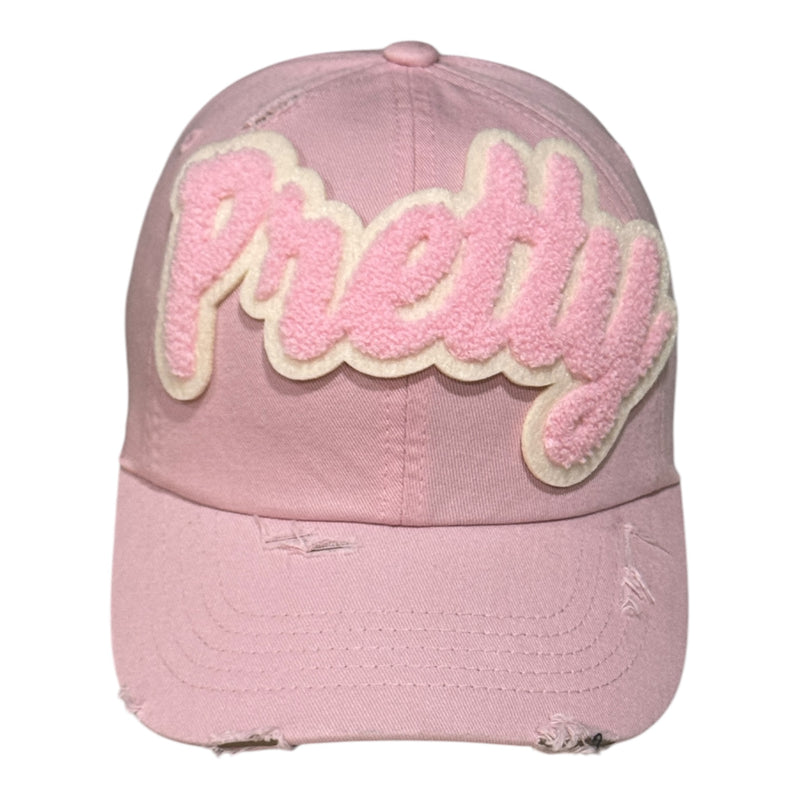 Pretty Distressed Dad Hat (Light Pink/Cream)