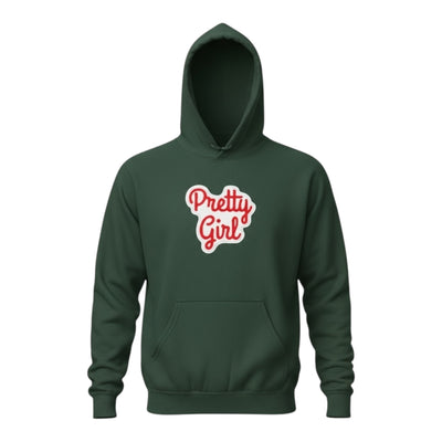 Green hoodie with 'Pretty Girl' text on a white background