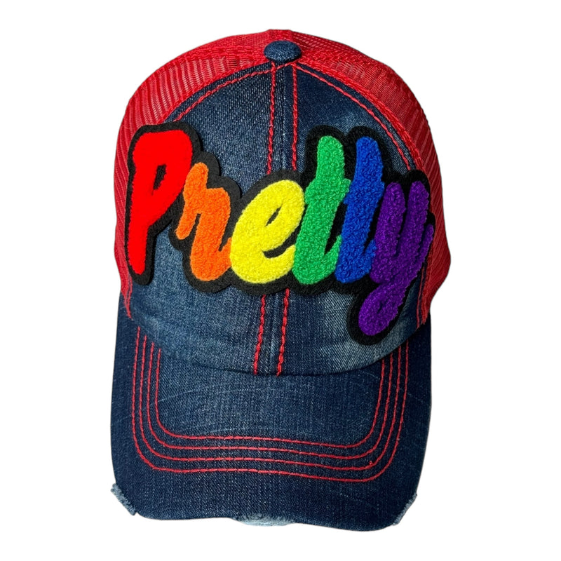 Pretty Trucker Hat With Red Mesh Back (Rainbow)