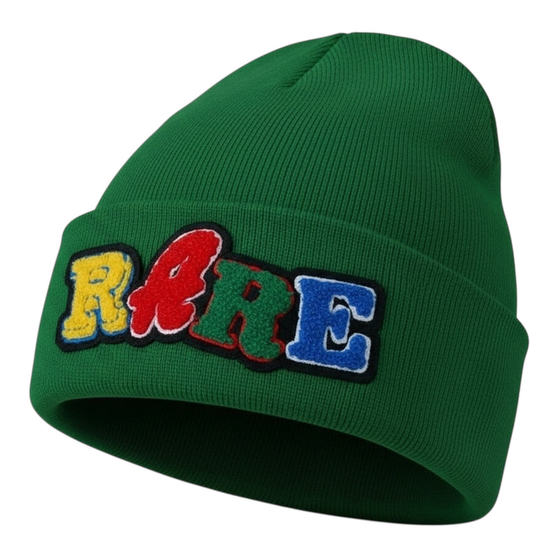 Green beanie with colorful &