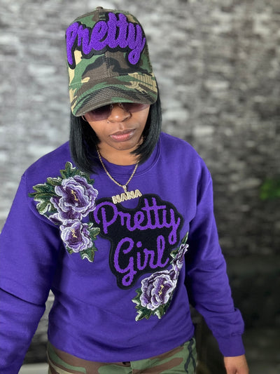 Reanna wearing the Purple Pretty Girl Sweatshirt