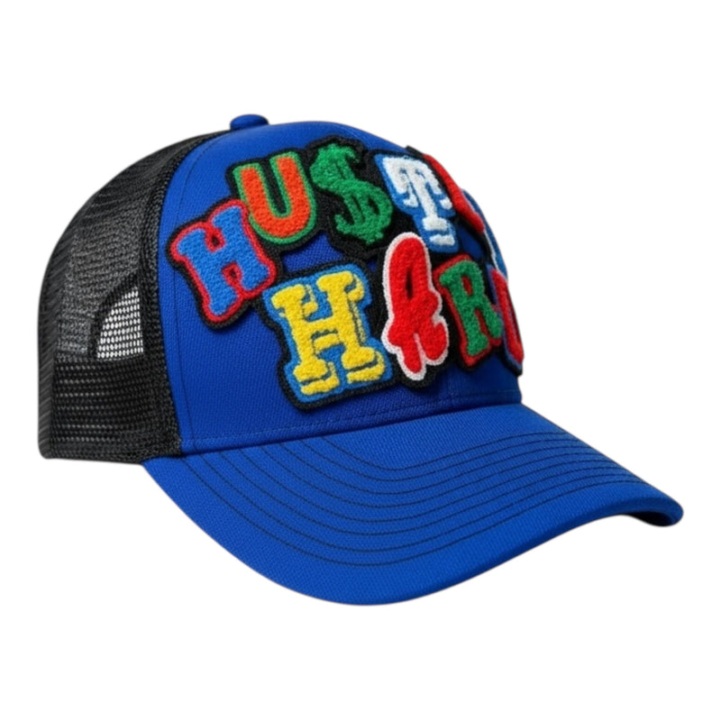 Blue trucker cap with colorful &