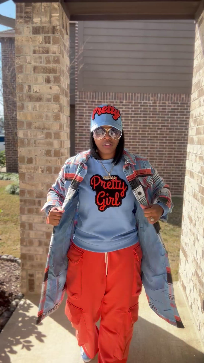 Pretty Girl Sweatshirt (Carolina Blue/Orange)