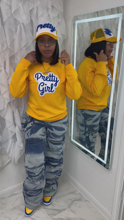 Pretty Girl Sweatshirt (Gold/Royal Blue/White)