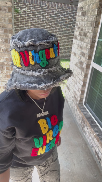 Distressed Denim Virgo/Virgoat Bucket Hat (Acid Wash Black/Multi)